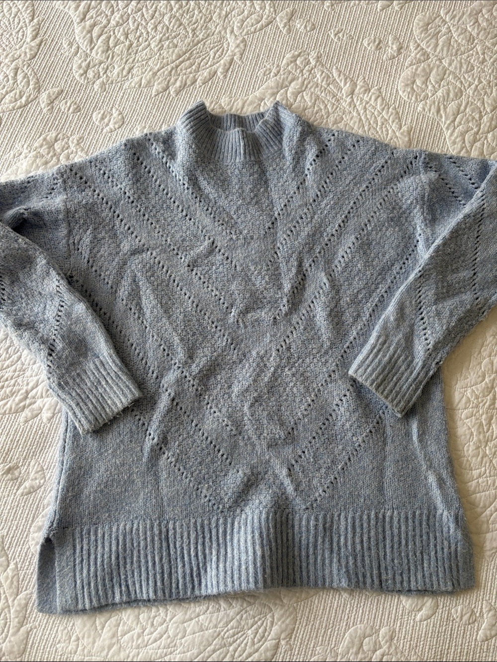 Reitmans Light Blue Pointelle Turtleneck Sweater